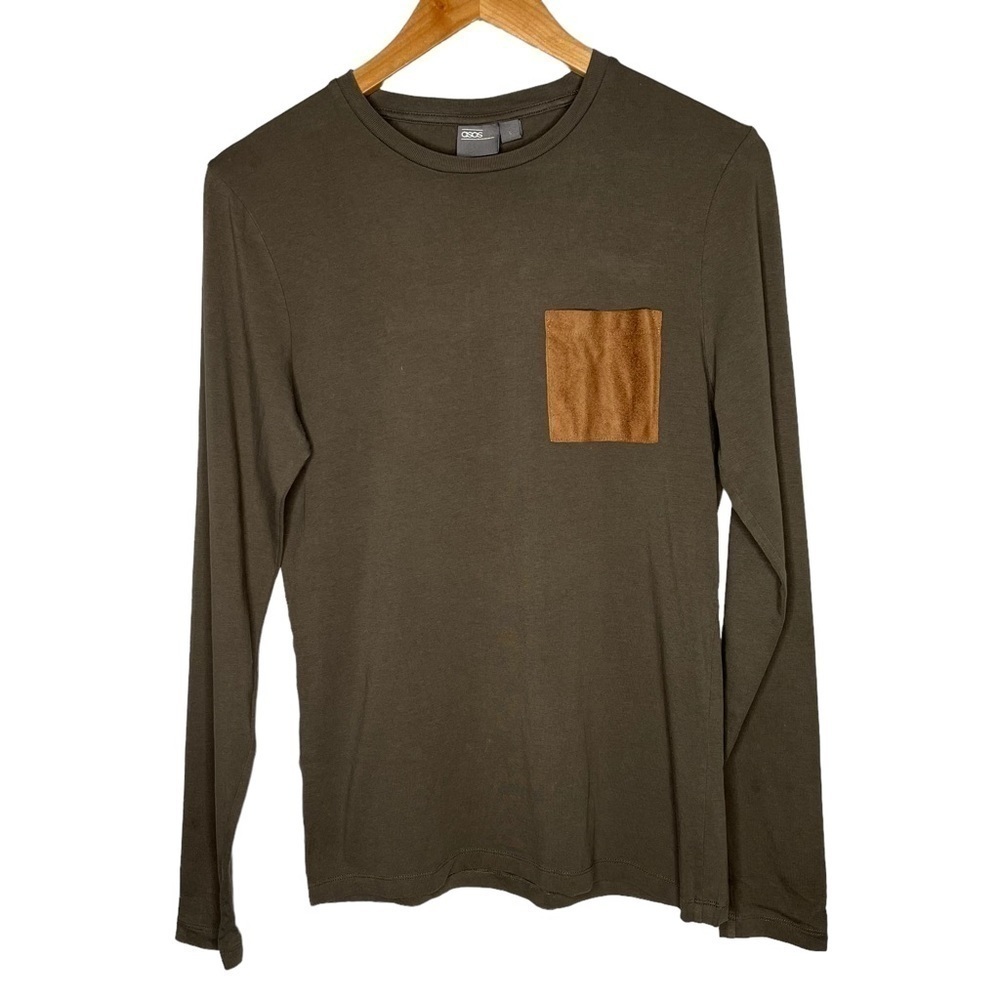 ASOS olive green suede pocket long sleeve t shirt Men’s Sz S